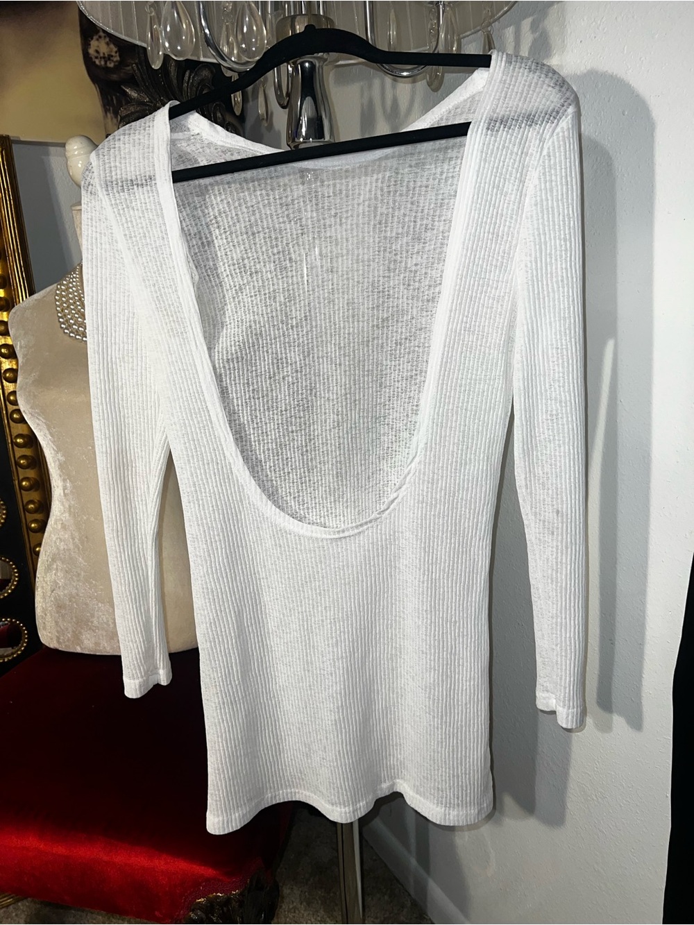 White Scoop-Back Ribbed Swim Coverup Top